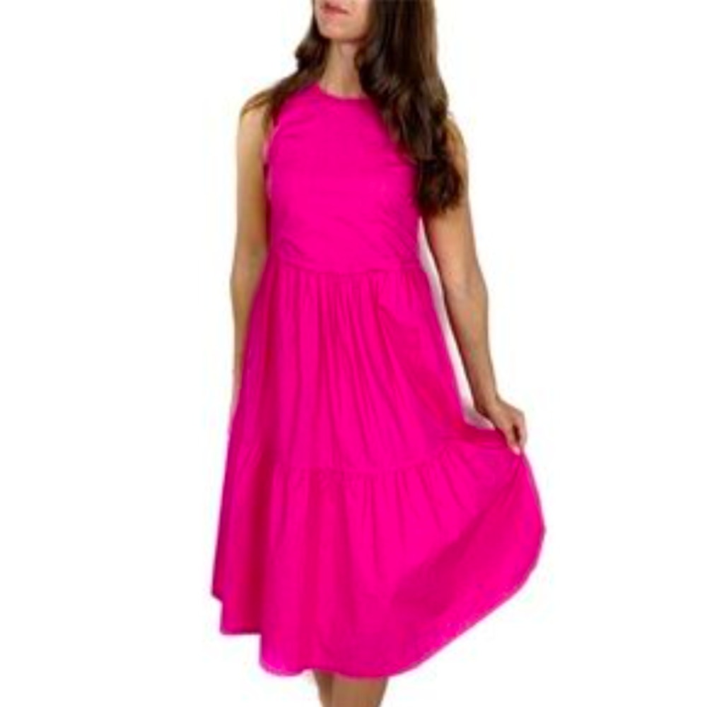 J. Crew Sleeveless Tiered Dress Ruffled Shirred, Pockets, Pink, Feminine, Sz 6